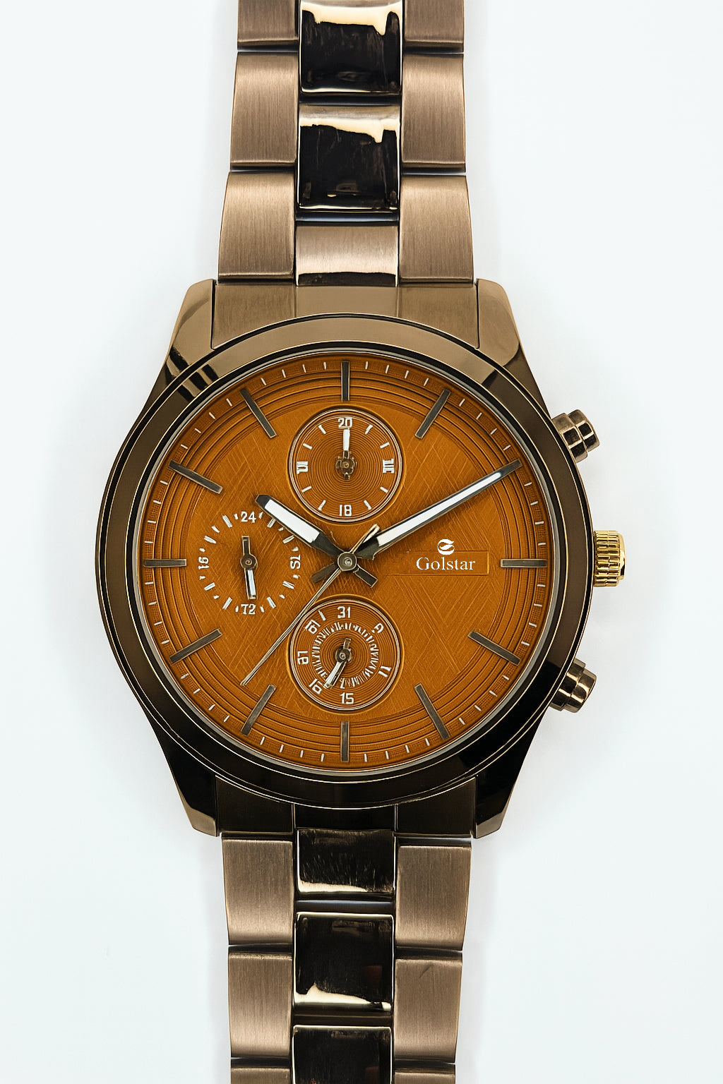Brown Metal Multi-Function Men's Watch