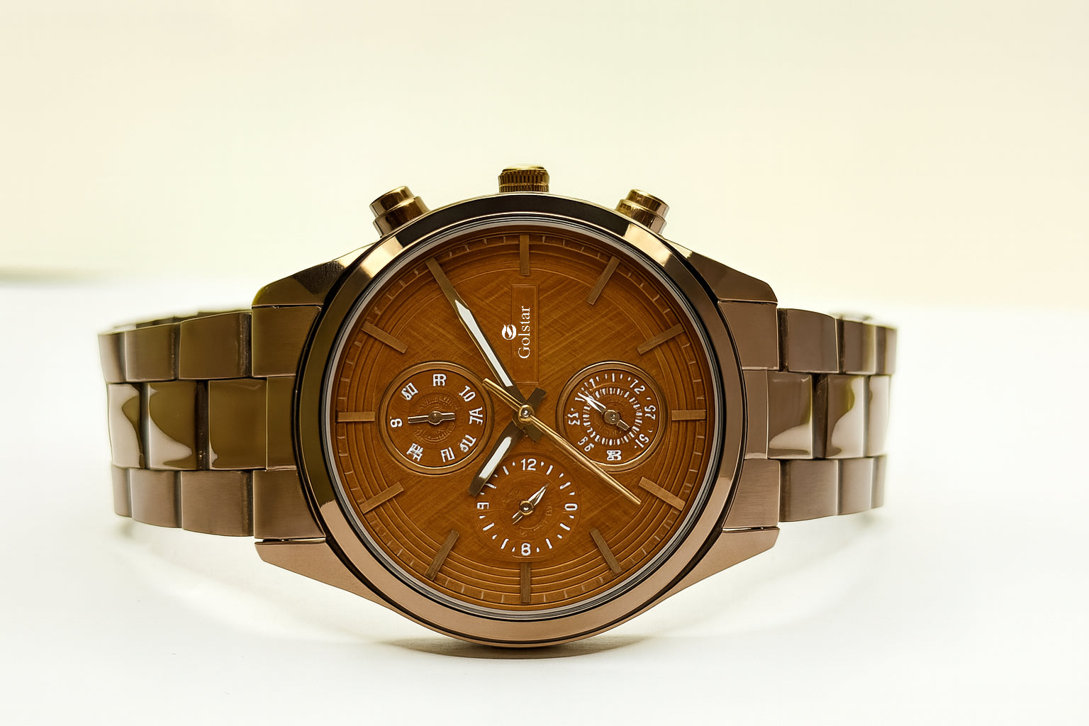 Brown Metal Multi-Function Men's Watch
