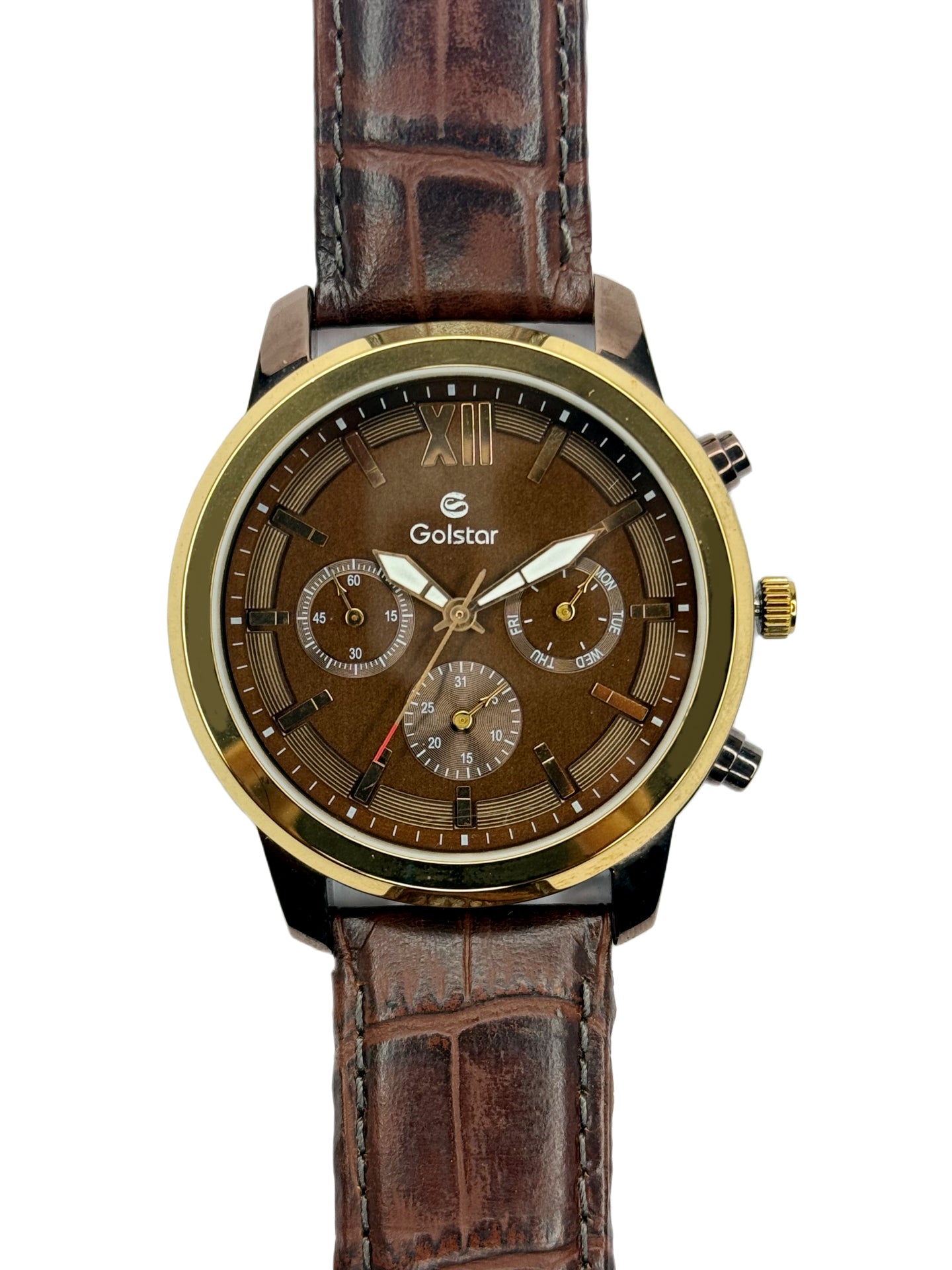 Brown Leather Strap Copper-Ring Men's Watch