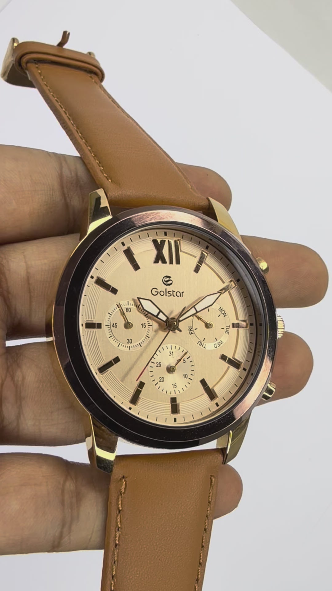Tan Leather Multi-Function Men's Watch