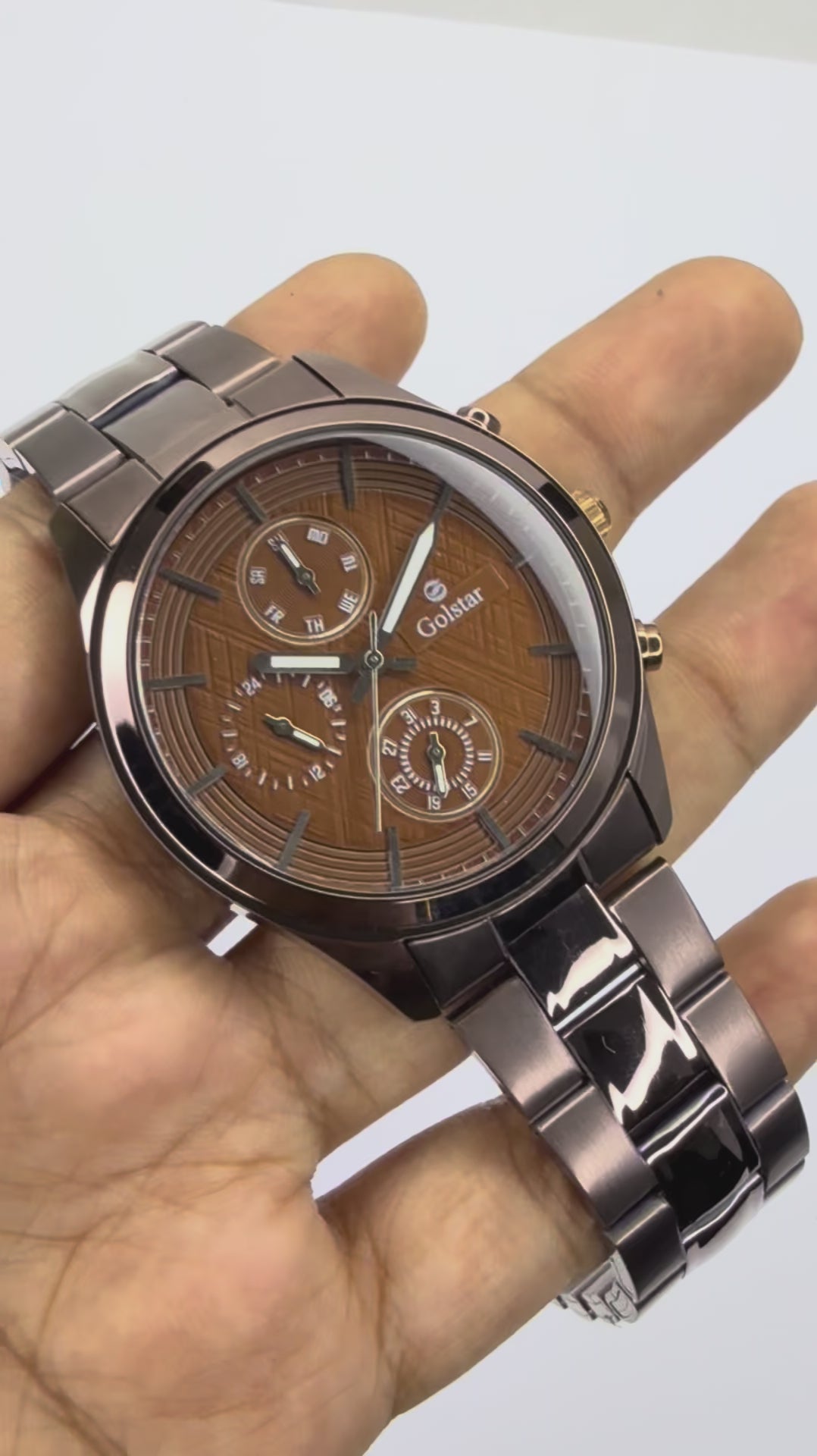 Brown Metal Multi-Function Men's Watch