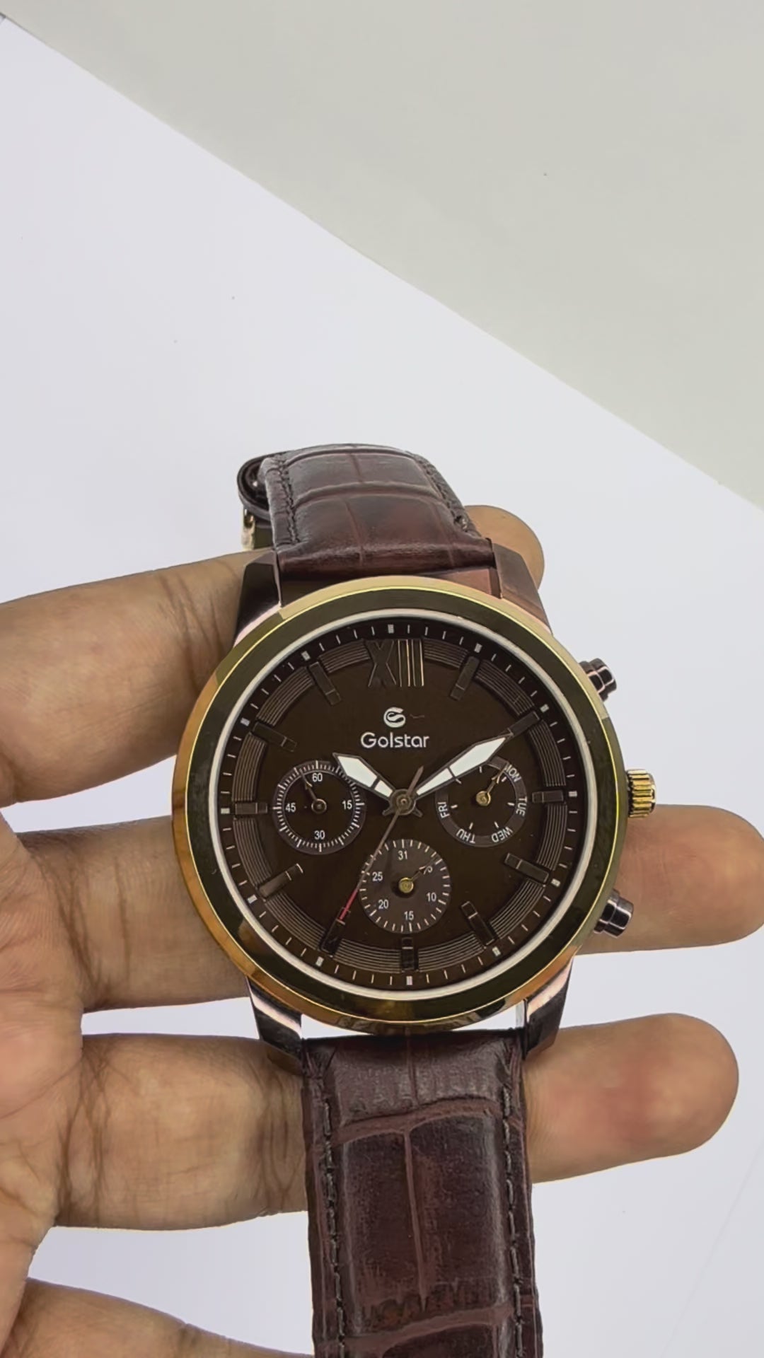 Brown Leather Strap Copper-Ring Men's Watch
