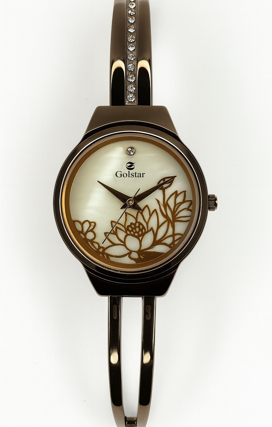 Brown Floral Dial Women's Bangle Watch