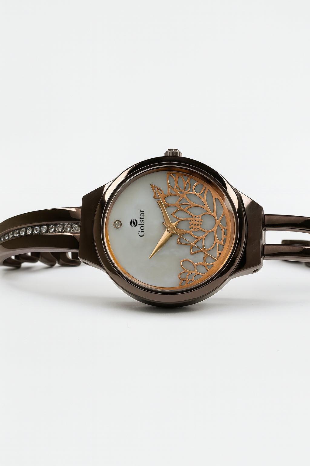 Brown Floral Dial Women's Bangle Watch