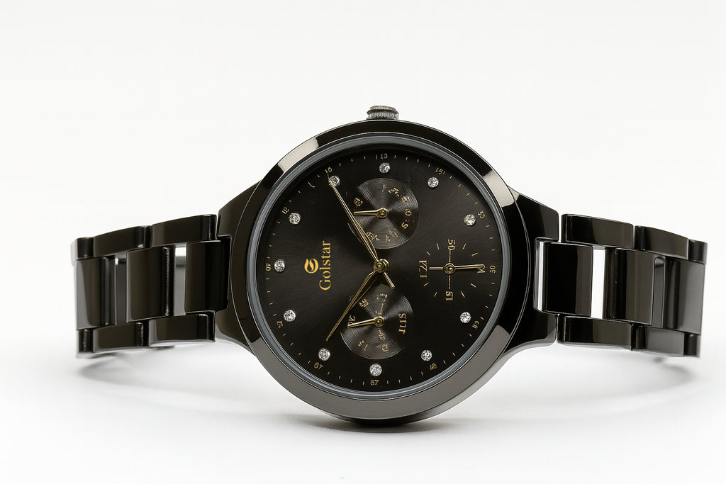Black Multi-Dial Women's Steel Watch