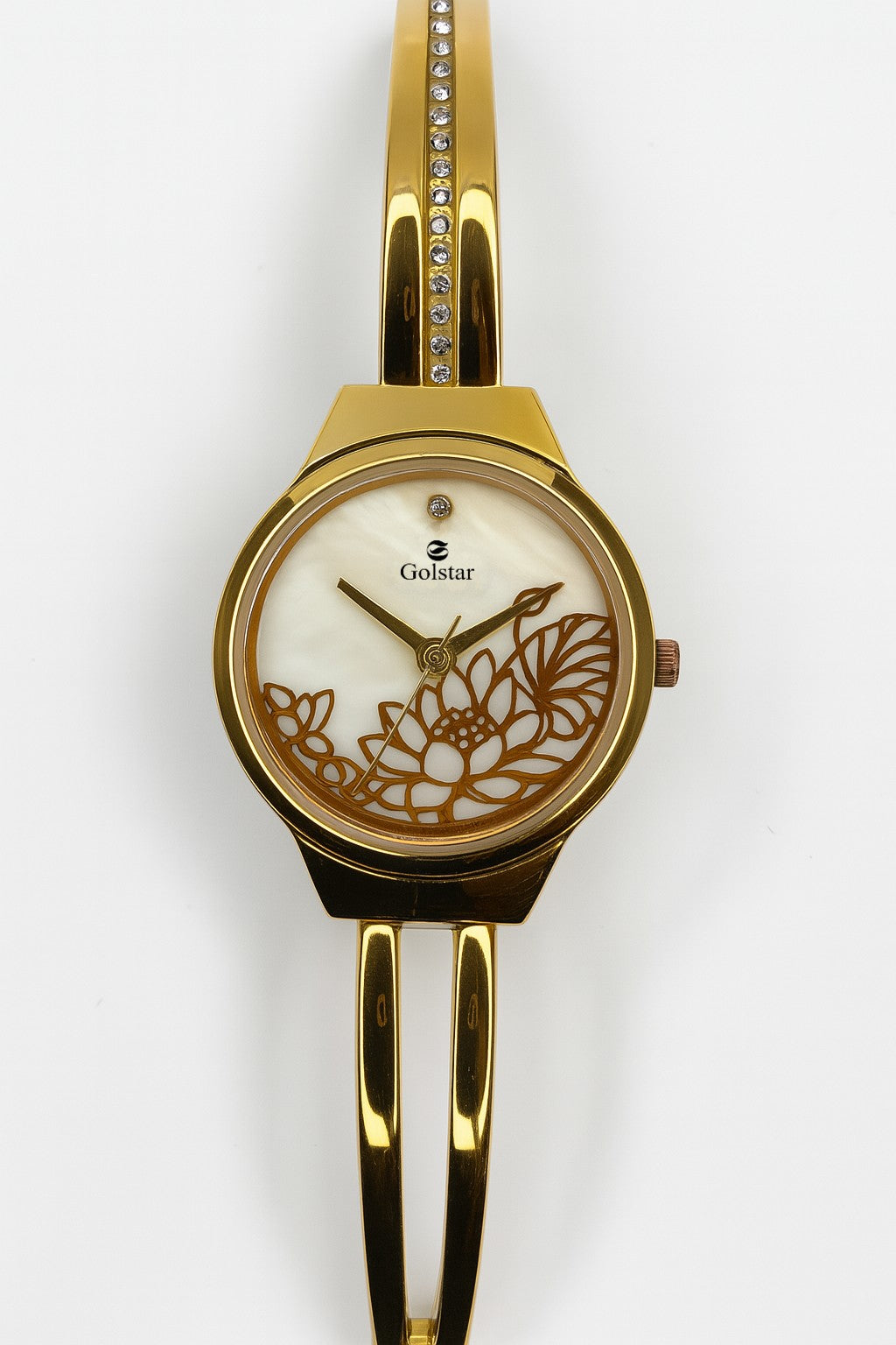 Rose Gold Floral Dial Women's Bangle Watch