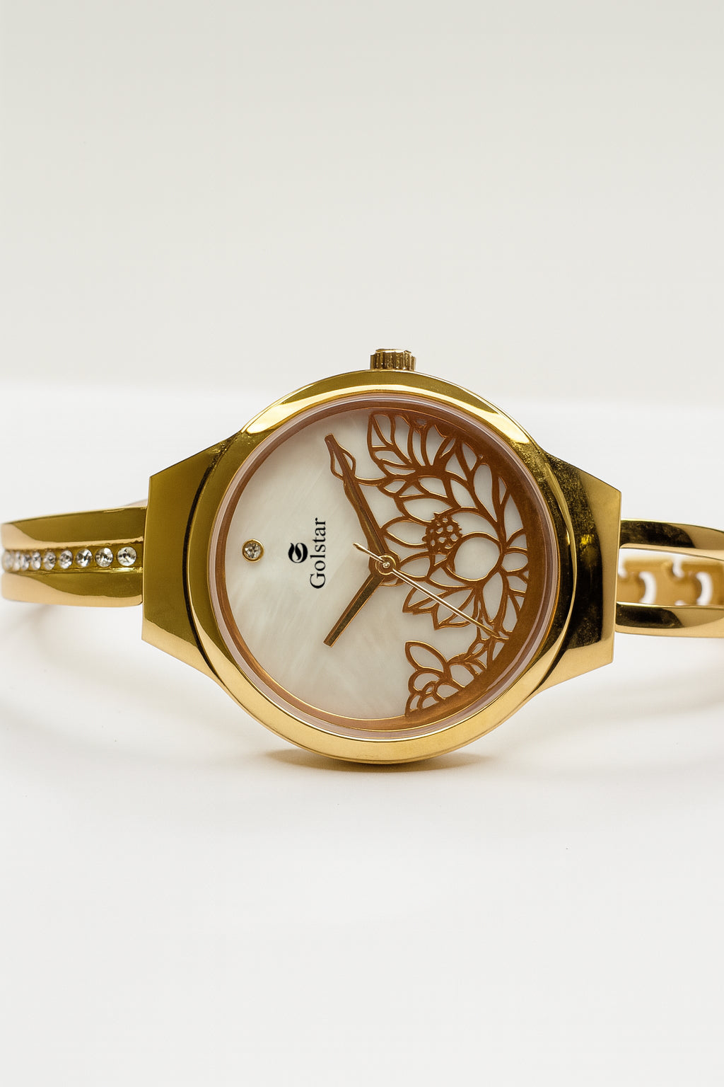 Rose Gold Floral Dial Women's Bangle Watch