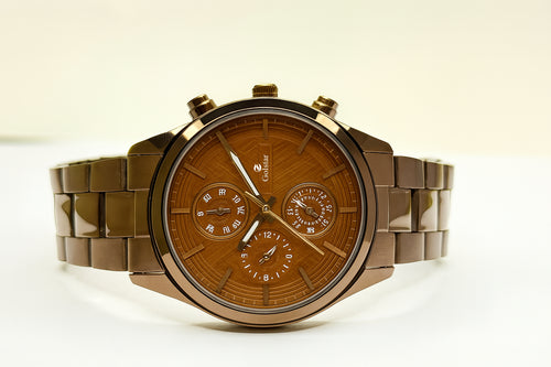 Brown Metal Multi-Function Men's Watch