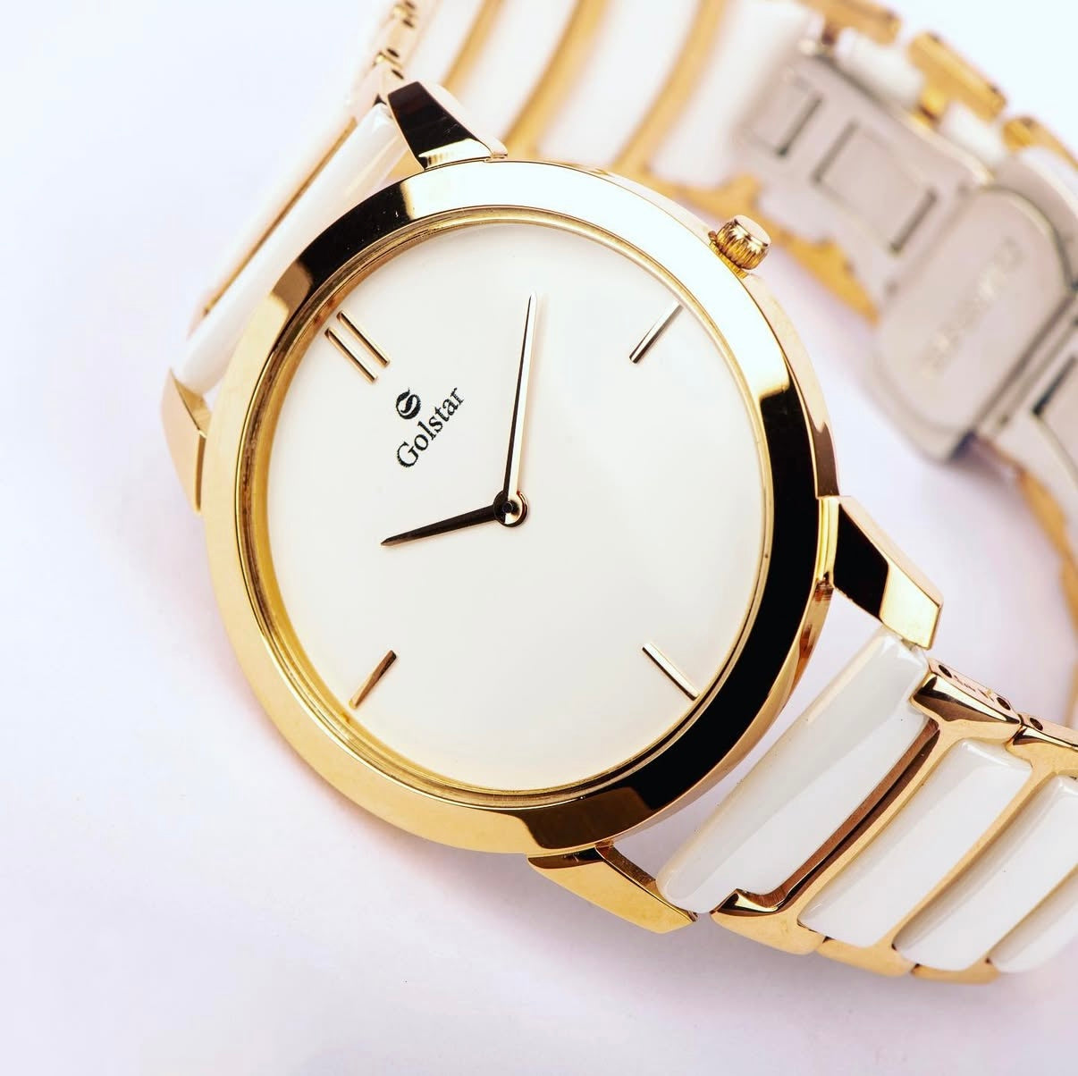 Men's Ceramic Watch – Gold & White Edition