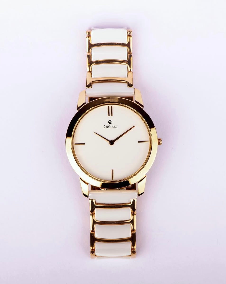 Men's Ceramic Watch – Gold & White Edition