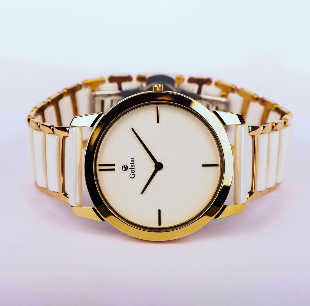 Men's Ceramic Watch – Gold & White Edition
