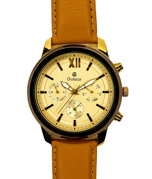 Tan Leather Multi-Function Men's Watch