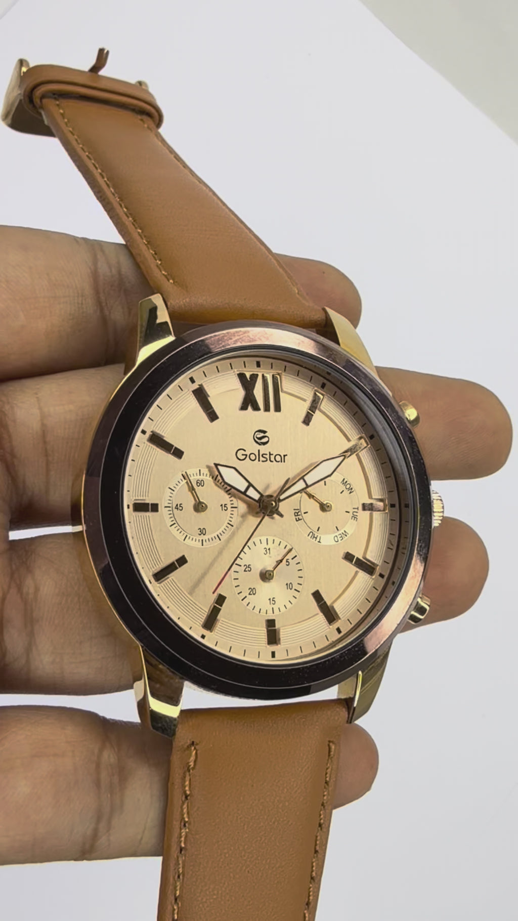 Tan Leather Multi-Function Men's Watch
