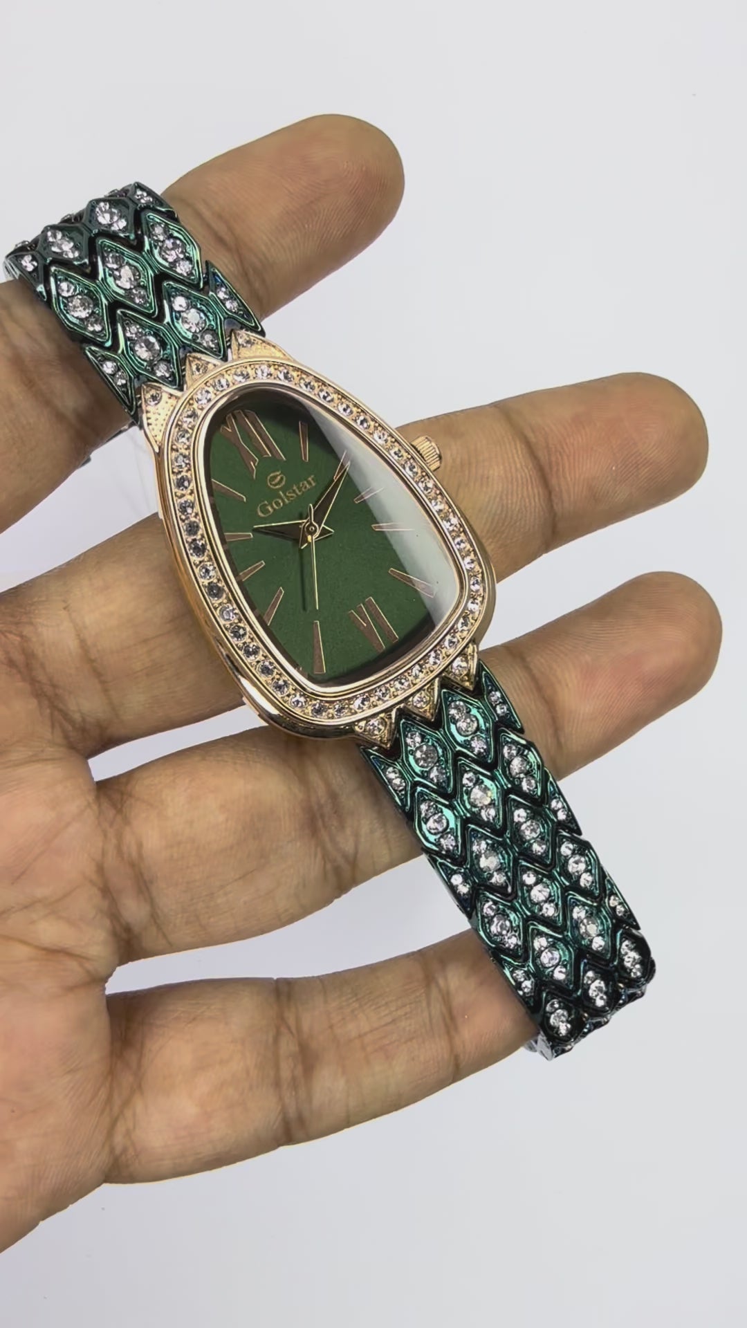 Green Crystal Strap Women's Designer Watch