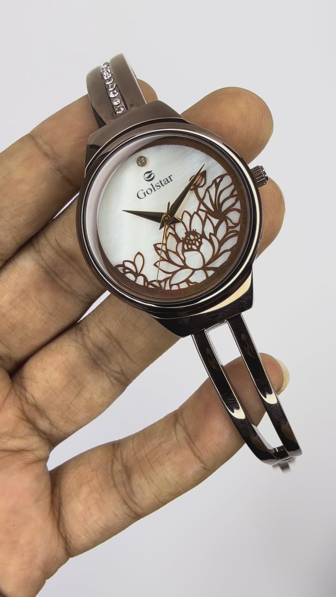 Brown Floral Dial Women's Bangle Watch