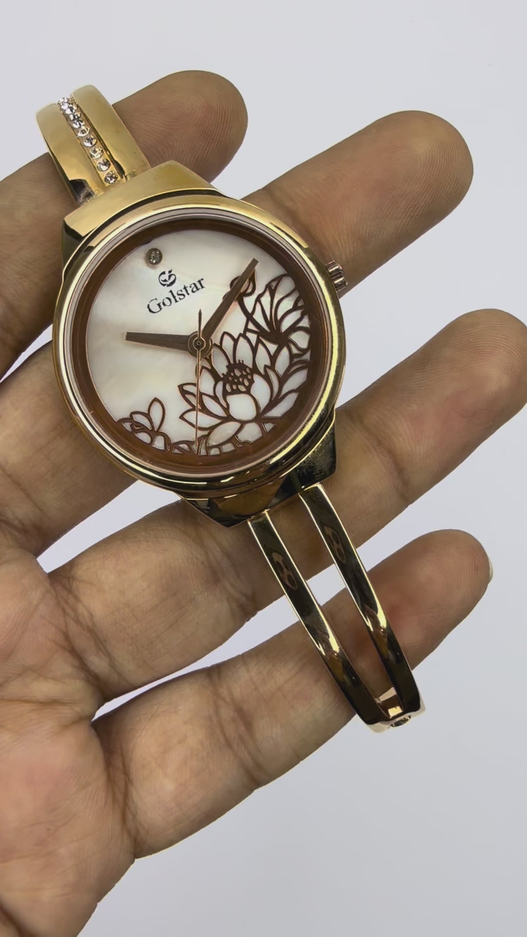 Rose Gold Floral Dial Women's Bangle Watch